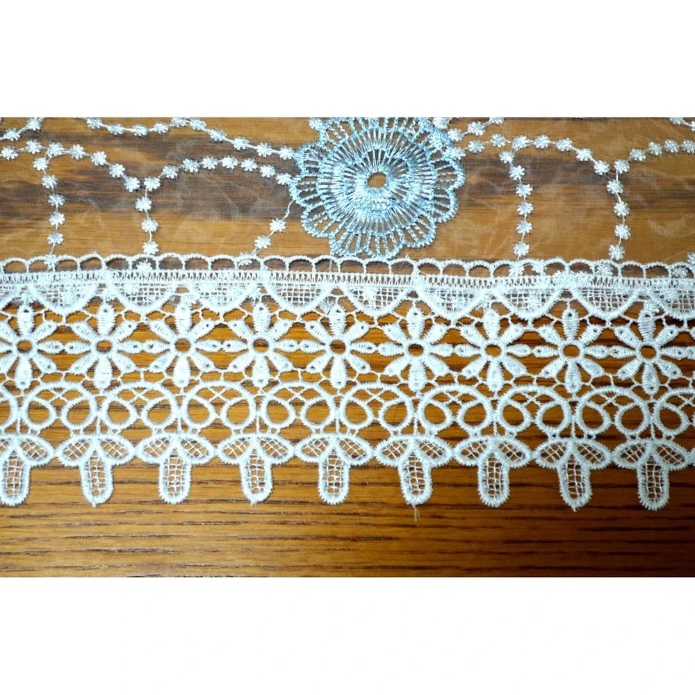 American Linen Chic White & Blue Lace Linen Table Runner Doily 16